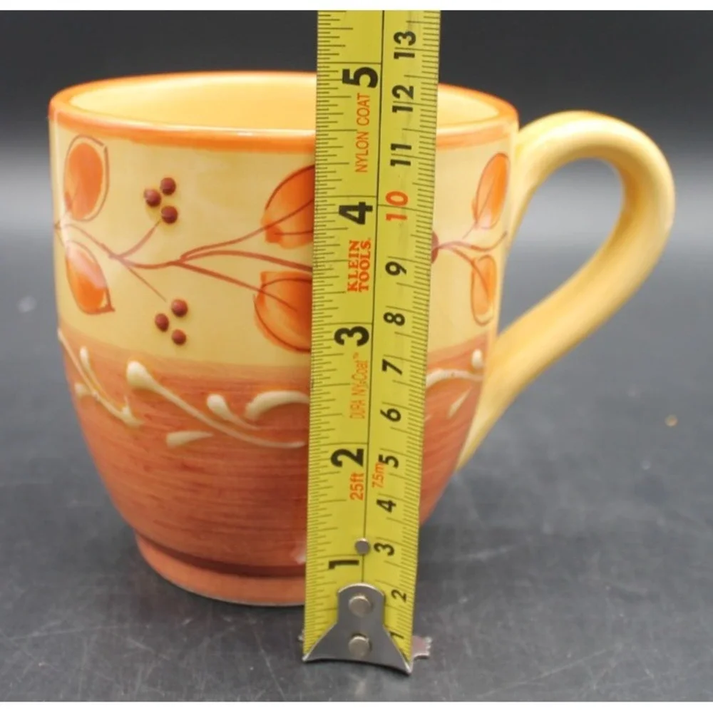 Pier 1 Genoa Coffee Mugs Set of 2 Hand Painted Italian Earthenware Leaves 4
